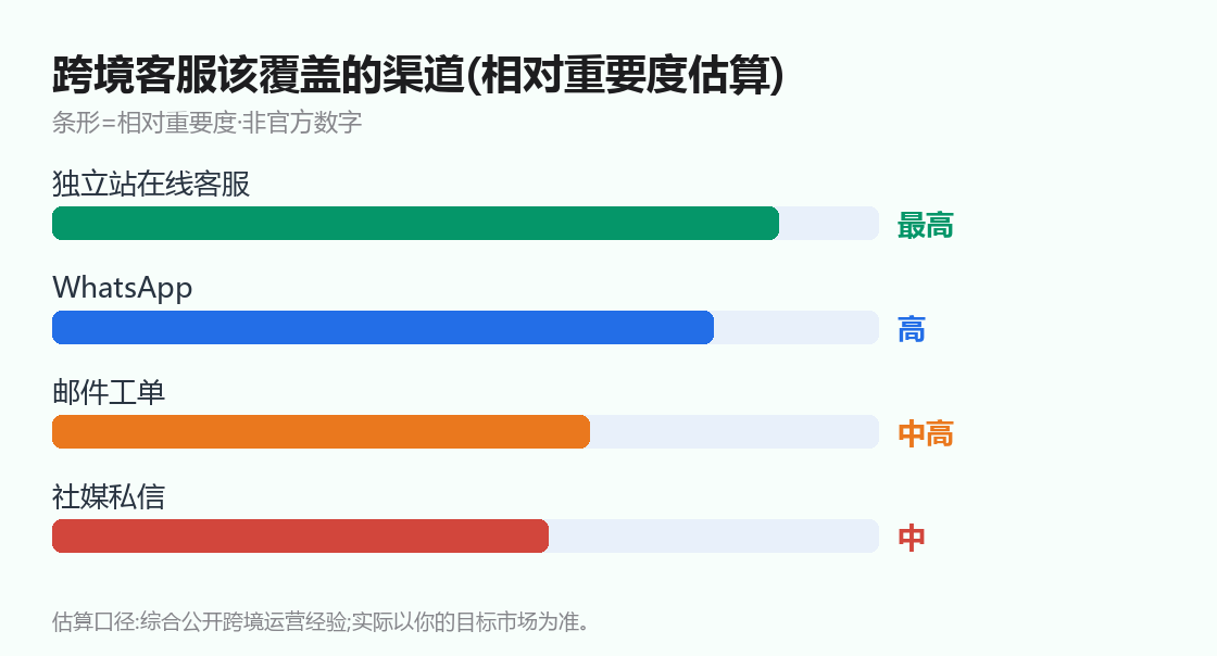 跨境客服该覆盖的渠道(相对重要度估算)